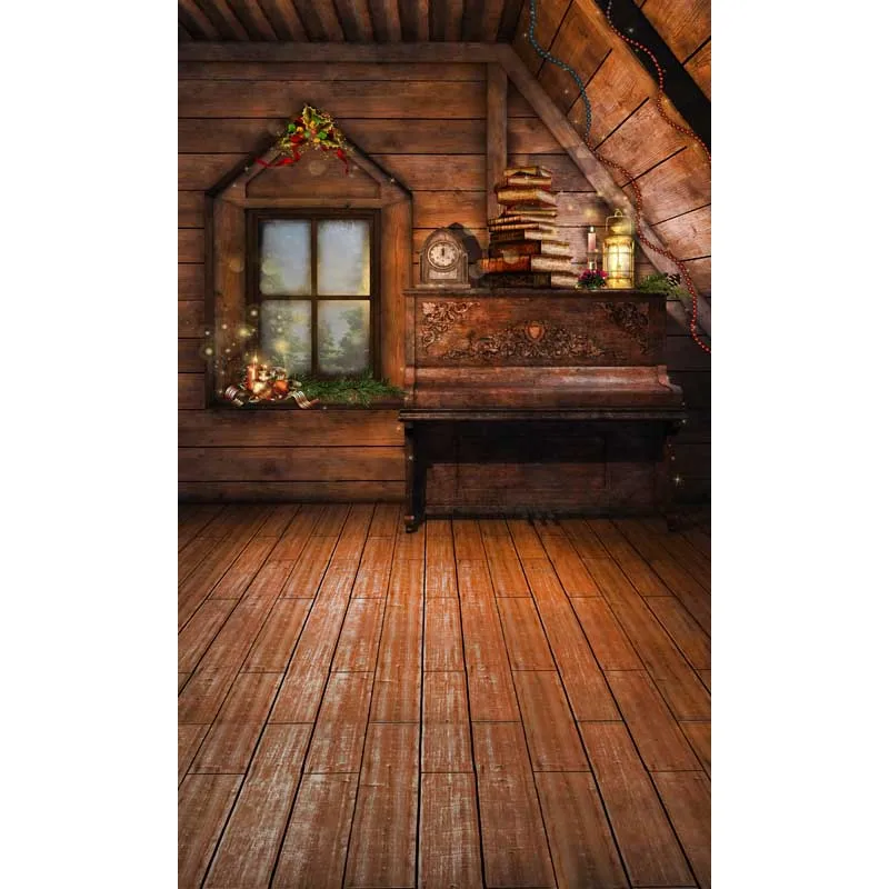 Фон для студийной фотосъемки Рождественская деревянная оконная книга фон