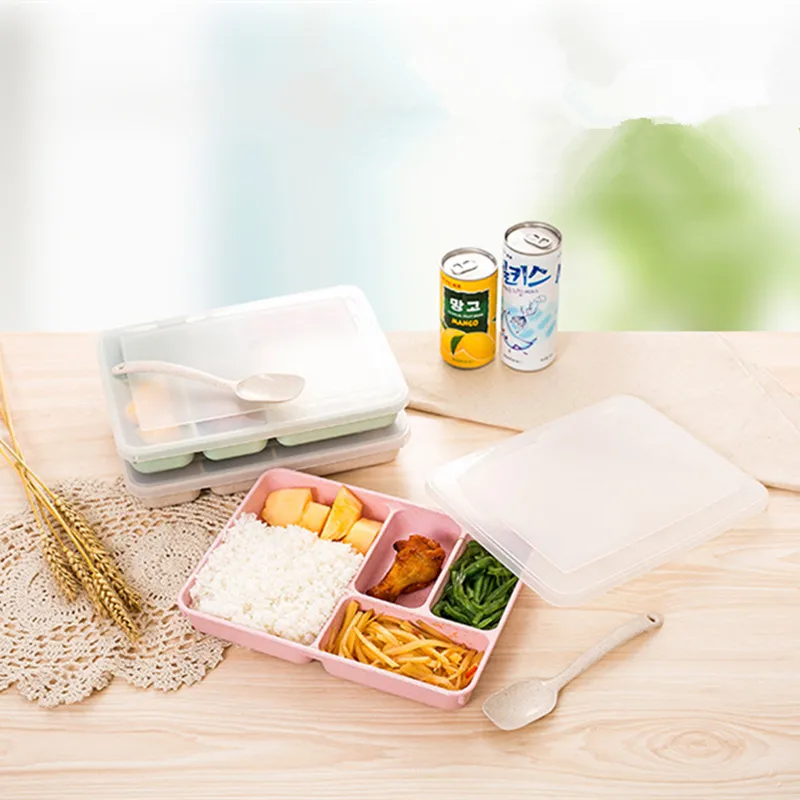 Ланч бокс Пшеничная солома 4 сетки Bento box Портативный экологичный контейнер для