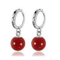 nice new fashion 925 sterling silver jewelry 8mm balls natural coral red wedding jewelry dangle earrings 3 colors