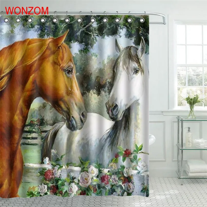 Занавеска для душа WONZOM Horse из полиэстера с изображением слона ванной комнаты