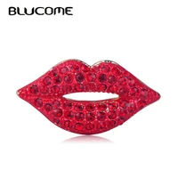 blucome fashion red lips shape brooch crystal alloy gold color jewelry pins women girls suit dress scarf bag accessories gifts