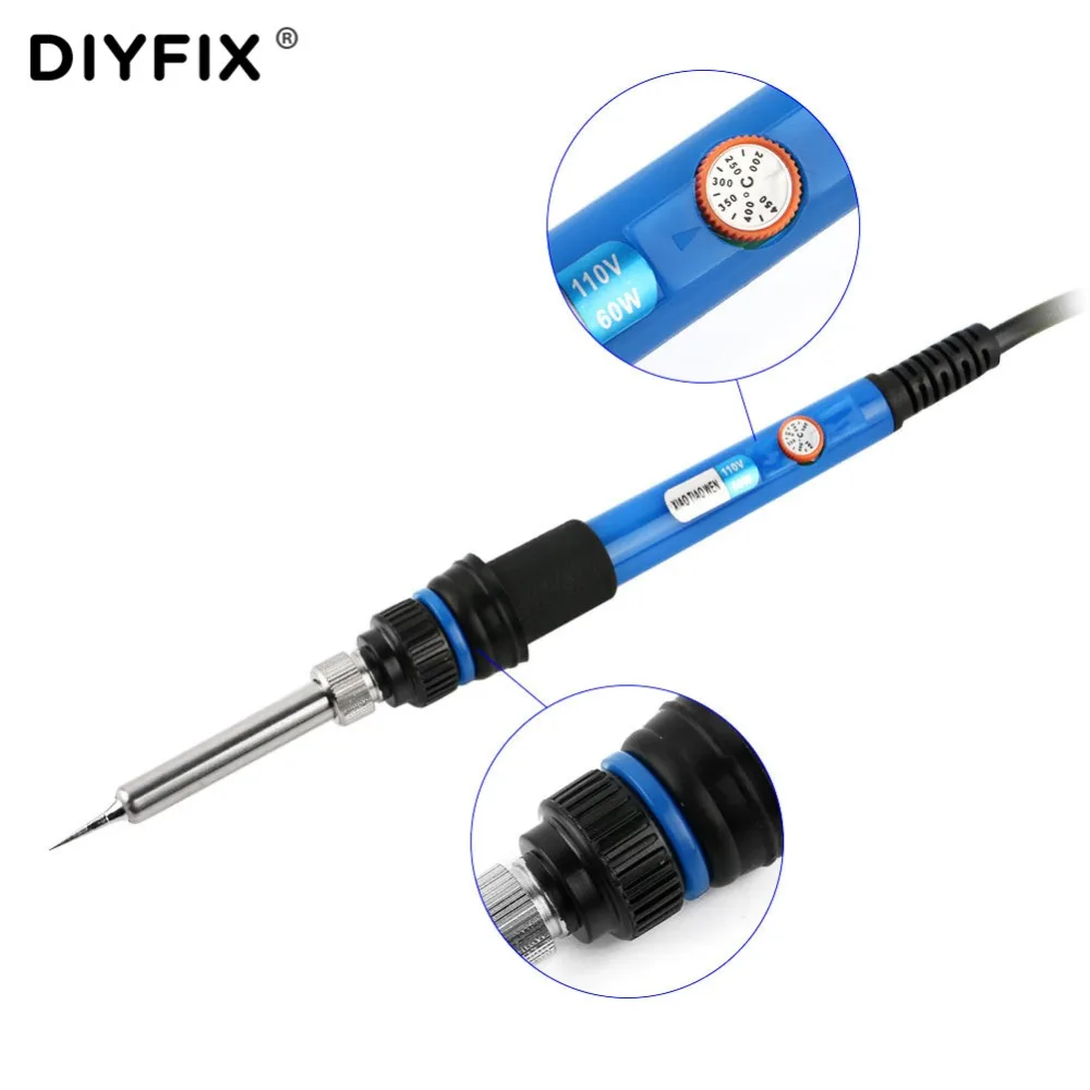 DIYFIX 60 Вт Электрический паяльник Регулируемая температура сварки паяльная станция тепловой карандаш с 5 шт. паяльник советы