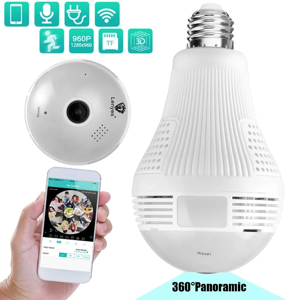 Беспроводная Wi-Fi 360 видеокамера, светильник, камера Full HD IP, Экшн-камера для домашней безопасности, монитор Insta, 360 градусов, видеокамера s