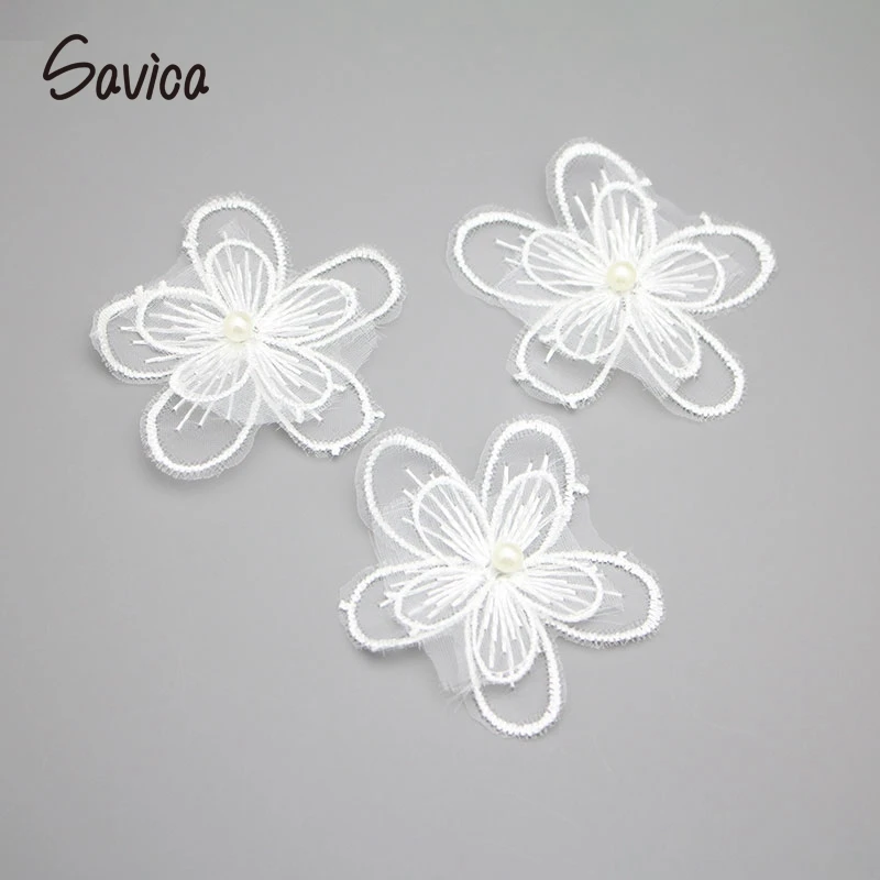 Savica 6pcs/lot White Pearls Lace Flower Embroidery Patch Sewing Patches DIY Badge Applique Fabric Craft Garment Materials LX113 | Дом и сад