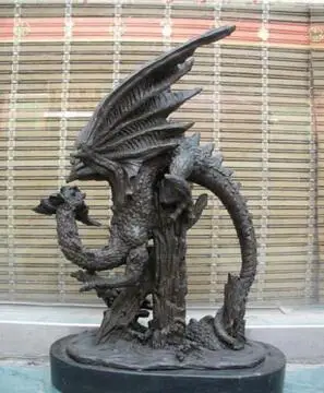 

Western pure Bronze Marble With wings Fiery dragon Pterosaur Art statue