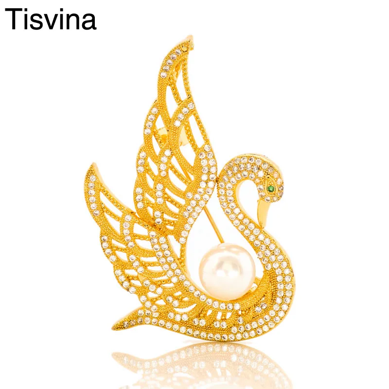 Tisvina 2018 Новые Броши лебедя для женщин ювелирные изделия элегантные жемчужные