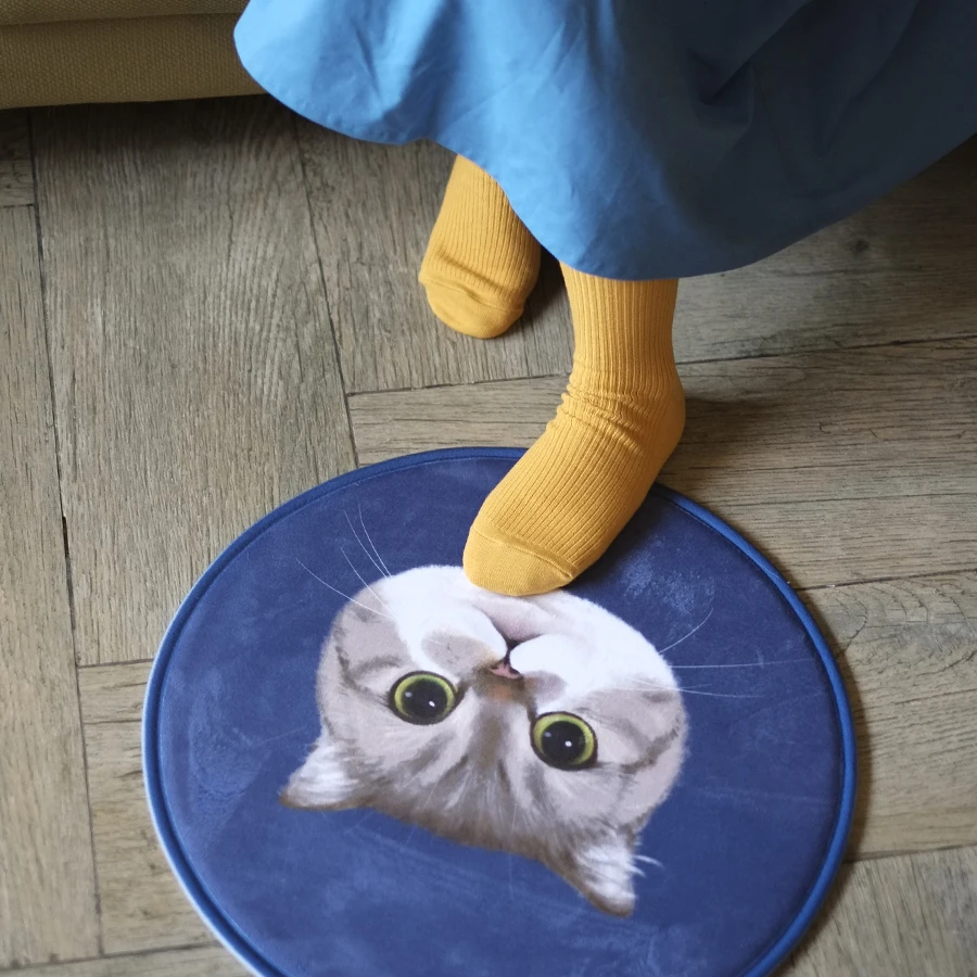 Welcome round floor mats cartoon cushion cute cat face printed carpets soormats for kitchen bathroom living room snti-slip pad | Дом и сад