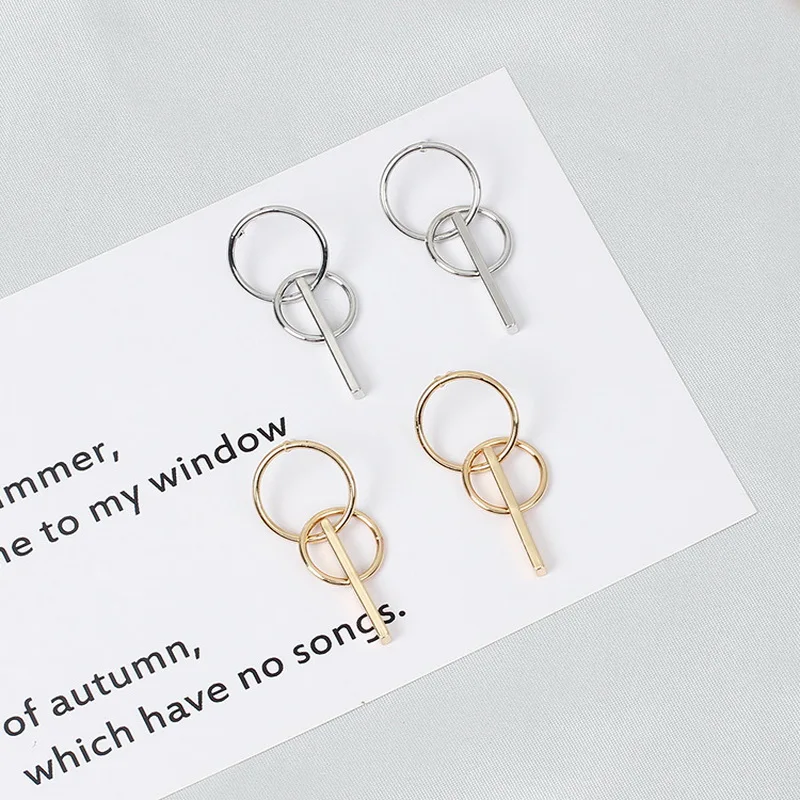 Simple Double Round Drop Earrings for Women Fashion Geometric Jewelry 2019 New Korean Metal Vintage Accessories RY78 | Украшения и