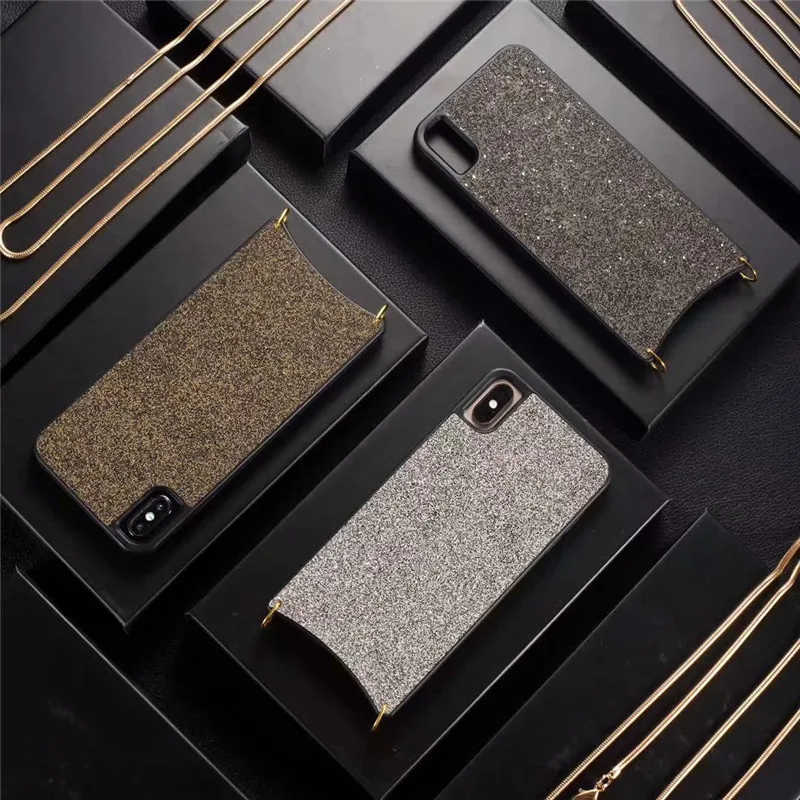 For iPhone X XR XS Max 8 6 6s Plus Silicon Bling Glitter Crystal Sequins Soft TPU Cover fashion Hanging neck rope Diamond Case |