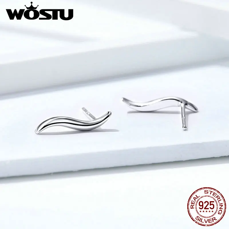 Женские изящные серьги-гвоздики WOSTU Curves S Line Shape из стерлингового серебра 925 пробы