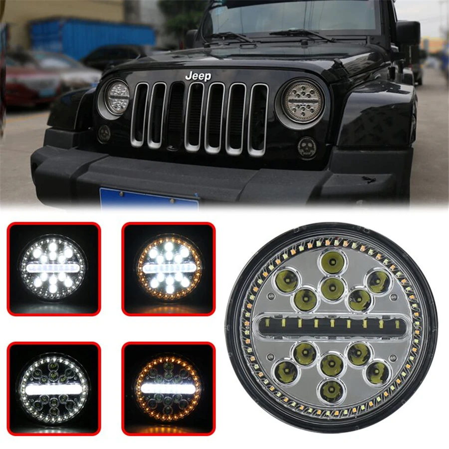 Для Jeep 63 Вт 7 дюймов Круглая светодиодная фара H4 H/L луч с белым и желтым поворотным