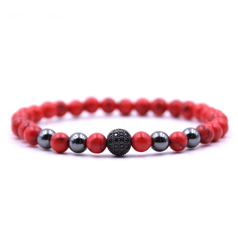 2Pcs/Set Micro mosaic 8mm black ball Bracelet 6mm Natural Stone 5 colors collocation Beaded Bracelets for Men Women Classic | Украшения и