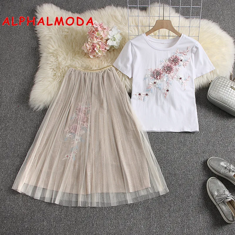 Женский комплект из 2 предметов ALPHALMODA футболка с 3D цветочной аппликацией и А