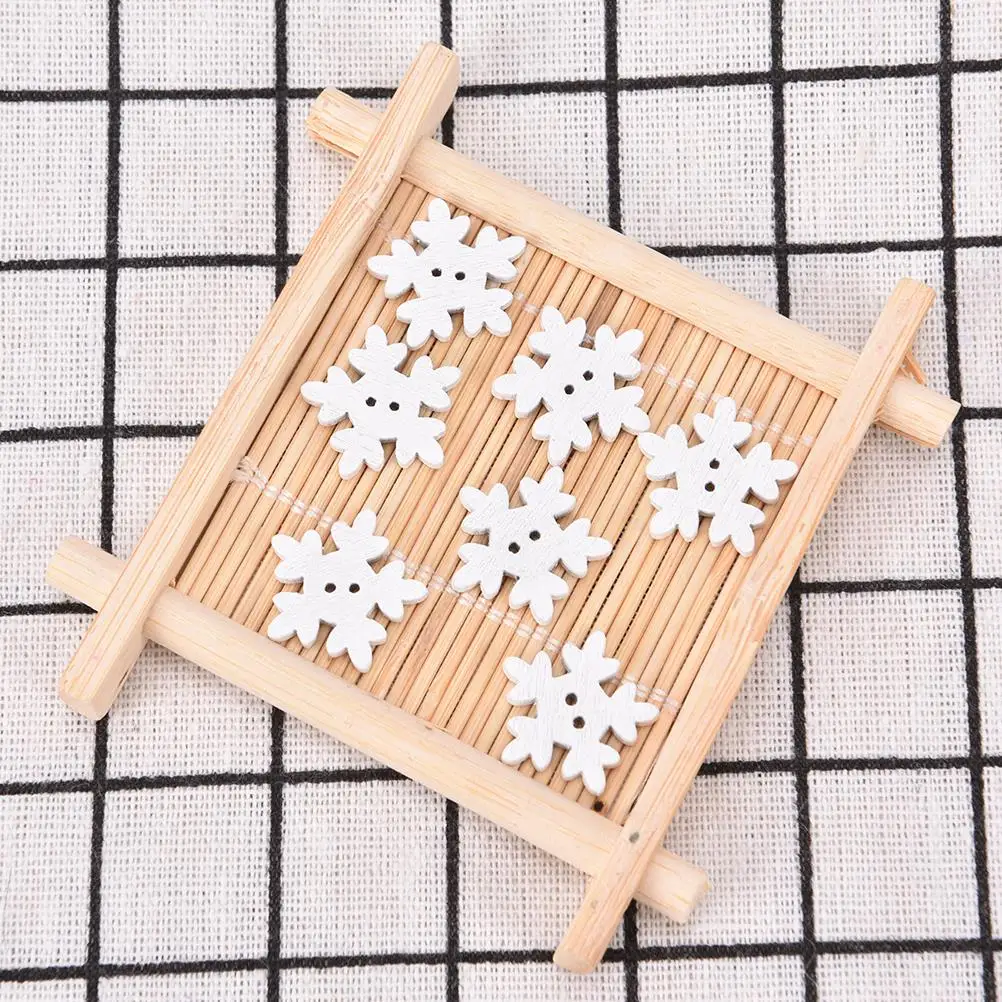 50 шт. 18 мм деревянные рождественские снежинки Кнопки DIY ремесла белые снежные