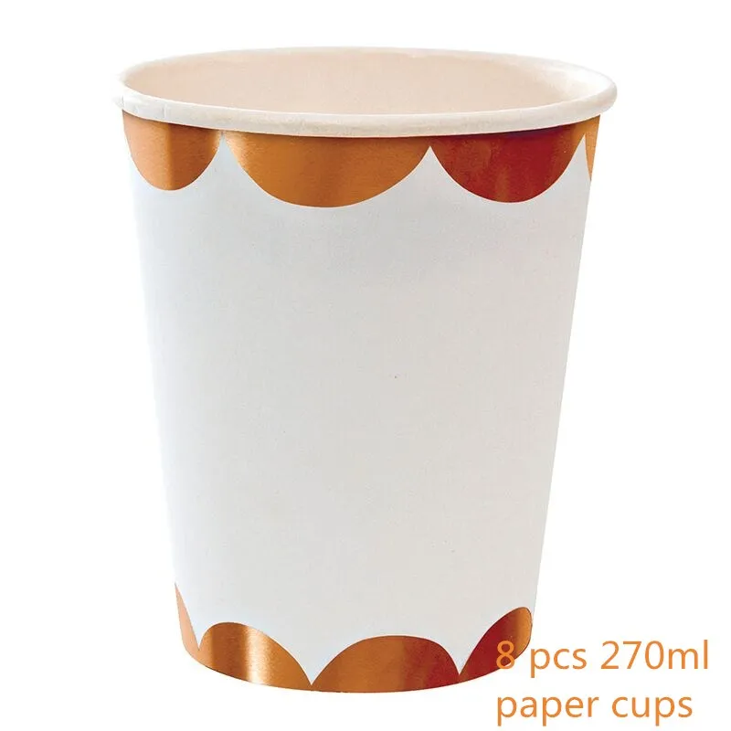 8pcs paper cups Розовые бумажные золотистые тарелки чашки салфетки трубочки для свадьбы с днем рождения вечерние украшения одноразовые столовые приборы - Цвет: 8pcs paper cups