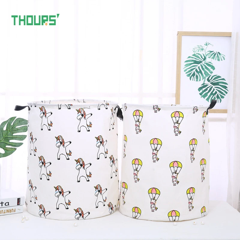 Thours Единорог складная корзина для белья холст детские игрушки Органайзер бочонок Складная Стиральная грязная одежда коробка для хранения мелочей
