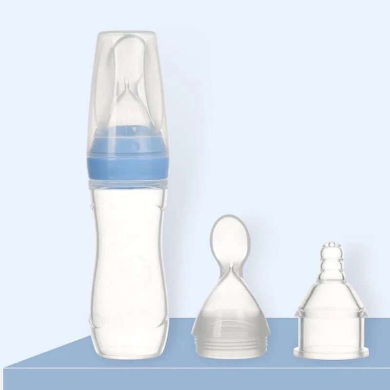 Blue x 3 mouths Безопасный для кормления новорожденных бутылки Детские Силиконовые Резиновые кормления ложка для молока бутылочка для каши Детская Бутылочка с ложкой Еда добавка - Цвет: Blue x 3 mouths