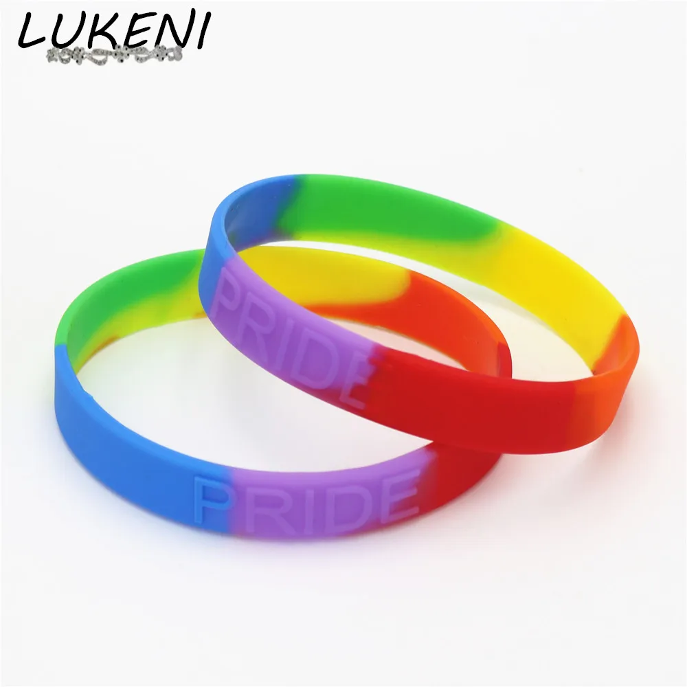 

1PC Hot Sale Fashion Rainbow Colour Pride Silicone Wristband Embossed Logo Bracelet &Bangles Women Men Gift Jewelry SH083