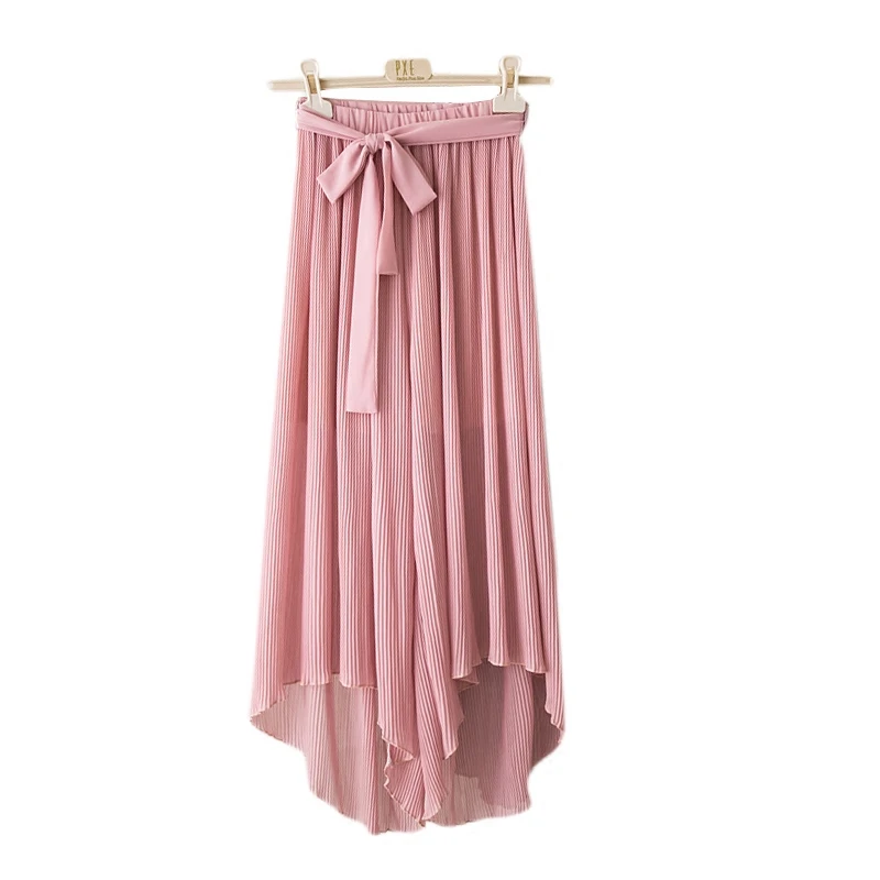 2019 летние плиссированные шифоновые брюки с бантом и поясом женские свободные