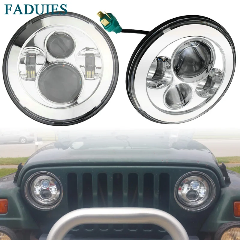

FADUEIS хромированная 7 "круглая светодиодная фара H4 Дальний и ближний свет для Jeep JK для Jeep Wrangler 97-15 Hummer Toyota Defender