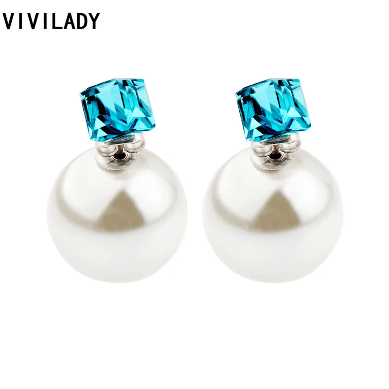 Серьги гвоздики VIVILADY с искусственным жемчугом женские круглые квадратные