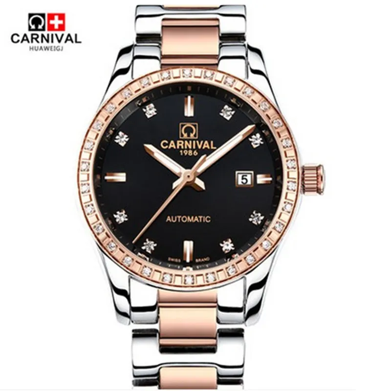 Новые автоматические механические модные брендовые часы Carnival стразы женские