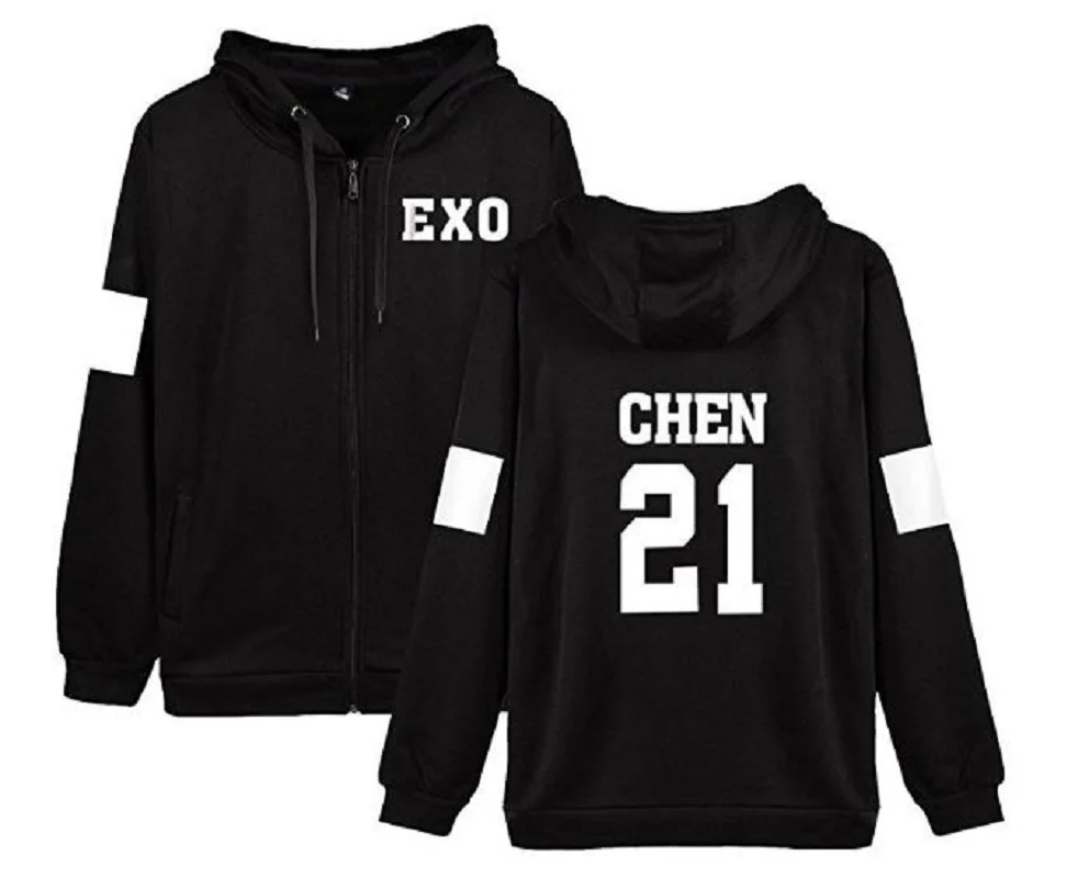 Mainlead Новая мода K-pop EXO толстовка на молнии Kris Suho Tao Chen пуловер пальто с капюшоном |