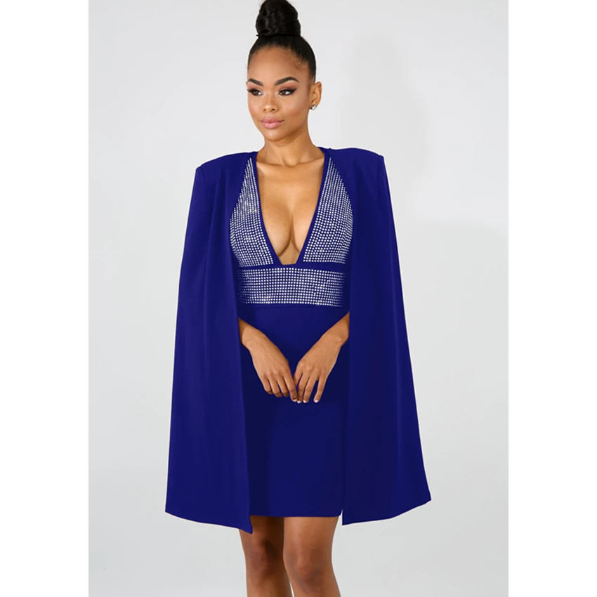 Wjustforu Temperament Women Elegant Tracksuit Fashion Bodycon Dress And Tops Cloak V Neck Sexy Bandage Two Piece Set Female | Женская
