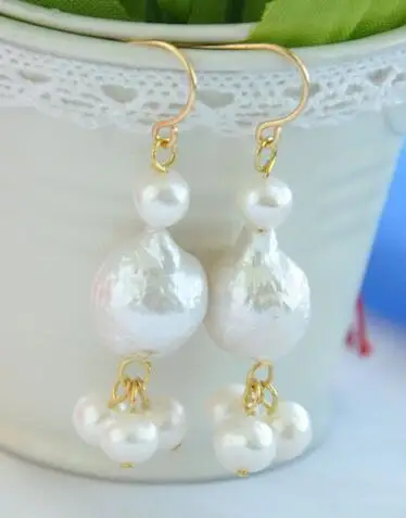 12MM white Edison FRESHWATER PEARL DANGLE EARRING | Украшения и аксессуары