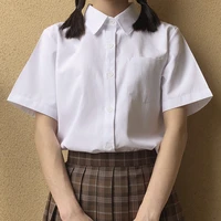 japanese high school schoolgirl square collar short sleeve shirt opacity solid white uniform shirts