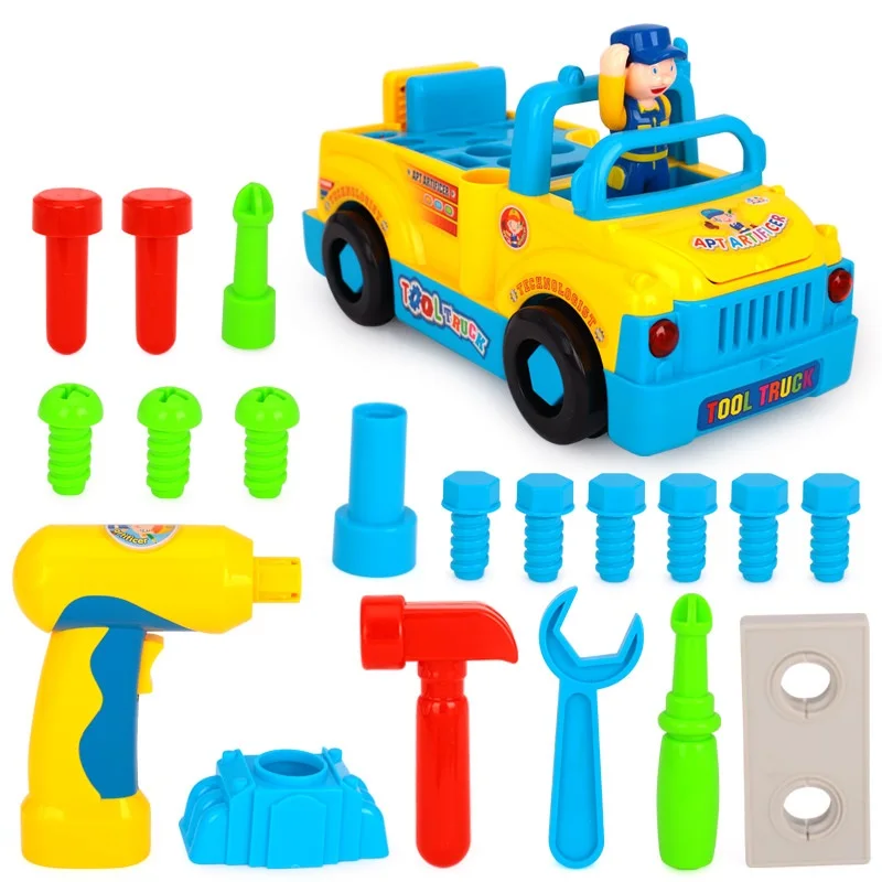 Baby Toys Car Tool Sets Vehicles Bump'n'Go Toy Truck with Electric Drill Various Tools Lights Music for Children Gift |