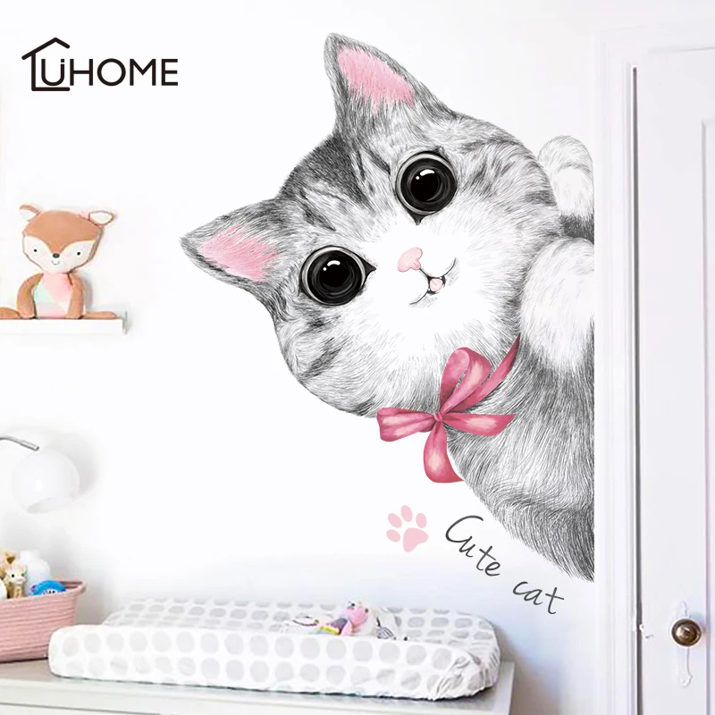 Kawaii стикер на стену с кошкой для детской комнаты детская спальня гостиная дверь