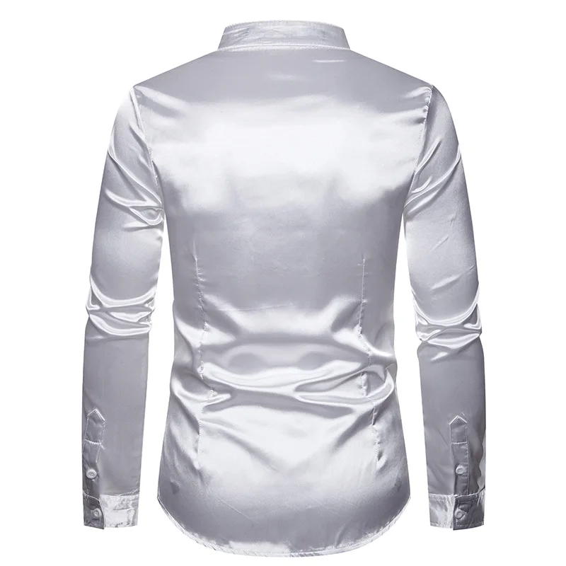 Для мужчин s Атласные Рубашки блестящего шелка Повседневное Slim Fit Свадебный