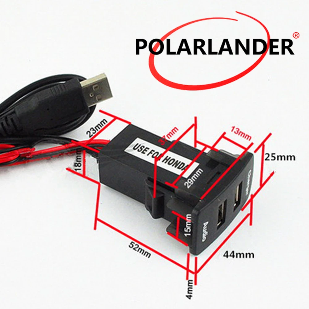 

Для Honda 12v Dual 2 порта USB аудио порты автомобильное зарядное устройство для телефона 5V 2.1A разъем приборной панели USB Автомобильное зарядное устройство