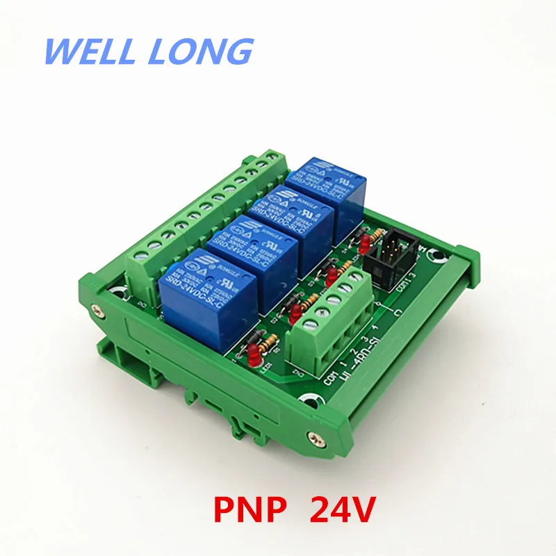 

DIN Rail Mount 4 Channel PNP Type 24V 10A Power Relay Interface Module,SONGLE SRD-24VDC-SL-C Relay.