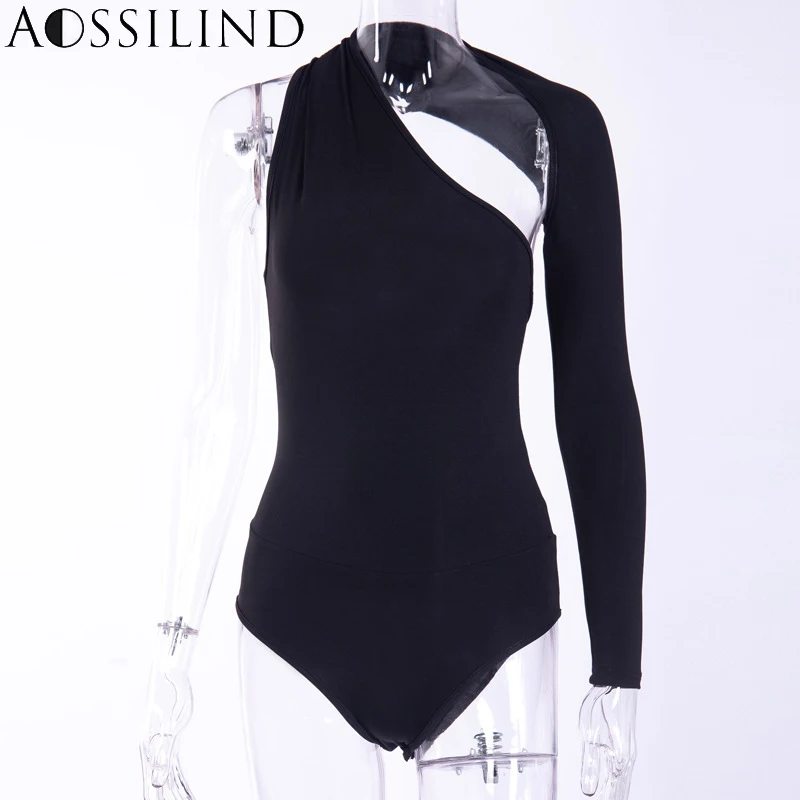 AOSSILIND Sexy One Shoulder Backless Skinny Bodysuits Autumn Long Sleeve Hollow Out Rompers Ladies Stretchy Bodysuit For Women | Женская - Фото №1