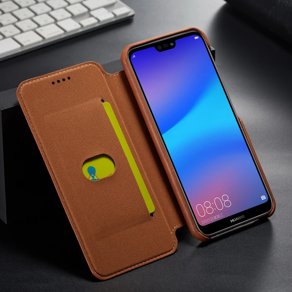 Кожаный флип чехол на магните для Huawei P20 Lite кошелек с отделением карт Pro Жесткий