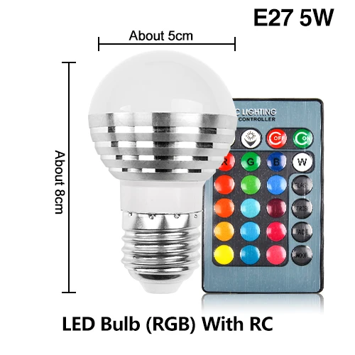 Светодиодный RGB лампа E27 E14 GU10 3W 5W 10W Цвет Magic Точечный светильник 24key Дистанционное Управление затемнения светодиодный Ночной светильник 110V 220V Праздник - Испускаемый цвет: E27 5W With RC