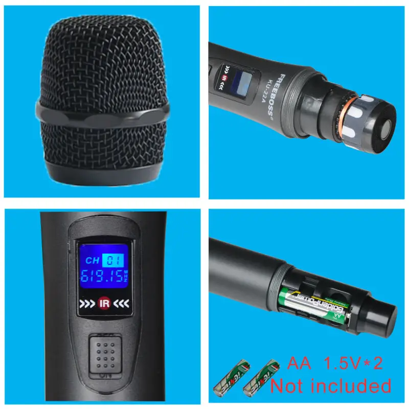 Freeboss KU 22A UHF 2 Way металлический Ручной беспроводной микрофон|wireless microphone|handheld wireless