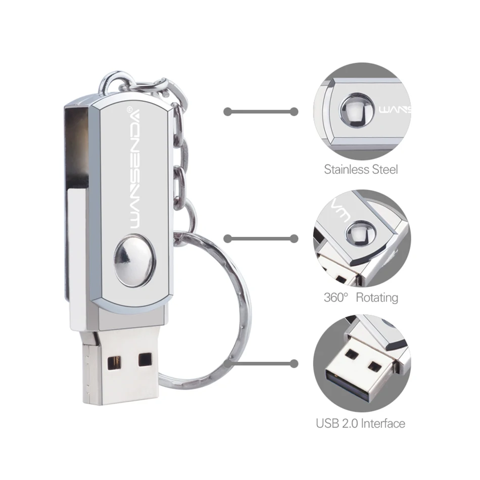 Wansenda USB флеш накопитель из нержавеющей стали 8 ГБ 16 32 64 128 ГБ|USB флэш-накопители| |