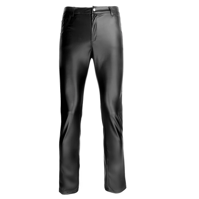 

Men Sexy Black Wetlook Faux Leather Lingerie pole dance Exotic Pants PU Latex Catsuit Zipper PVC Stage Clubwear gay fetish Pants