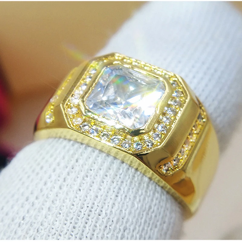 Luxury Engagement Ring Zirconia Gold Wedding Rings For Men Crystal Vintage Mens Signet With Stone A0114 | Украшения и аксессуары
