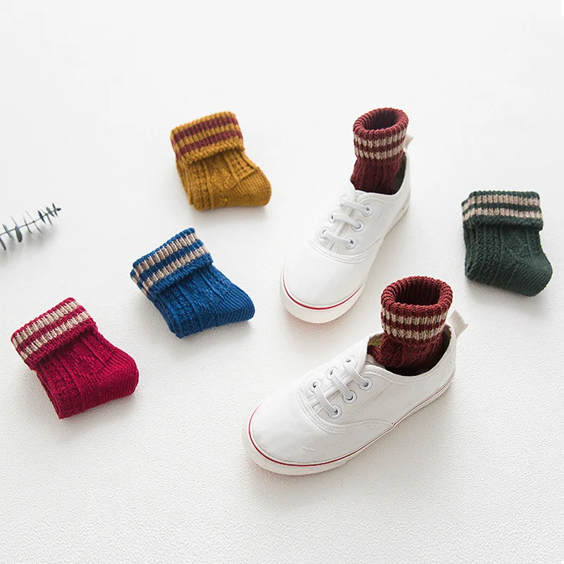 ideacherry Brand New Autumn Winter Baby Socks Double Bars Thick Line Cotton Anklet Child Sock Retro Boots Warm | Детская одежда и
