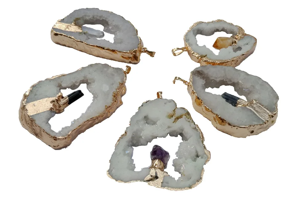 Подвеска из натурального кварца Geode черный турмалин e 5 шт./лот|drusy pendant|natural geodeblack
