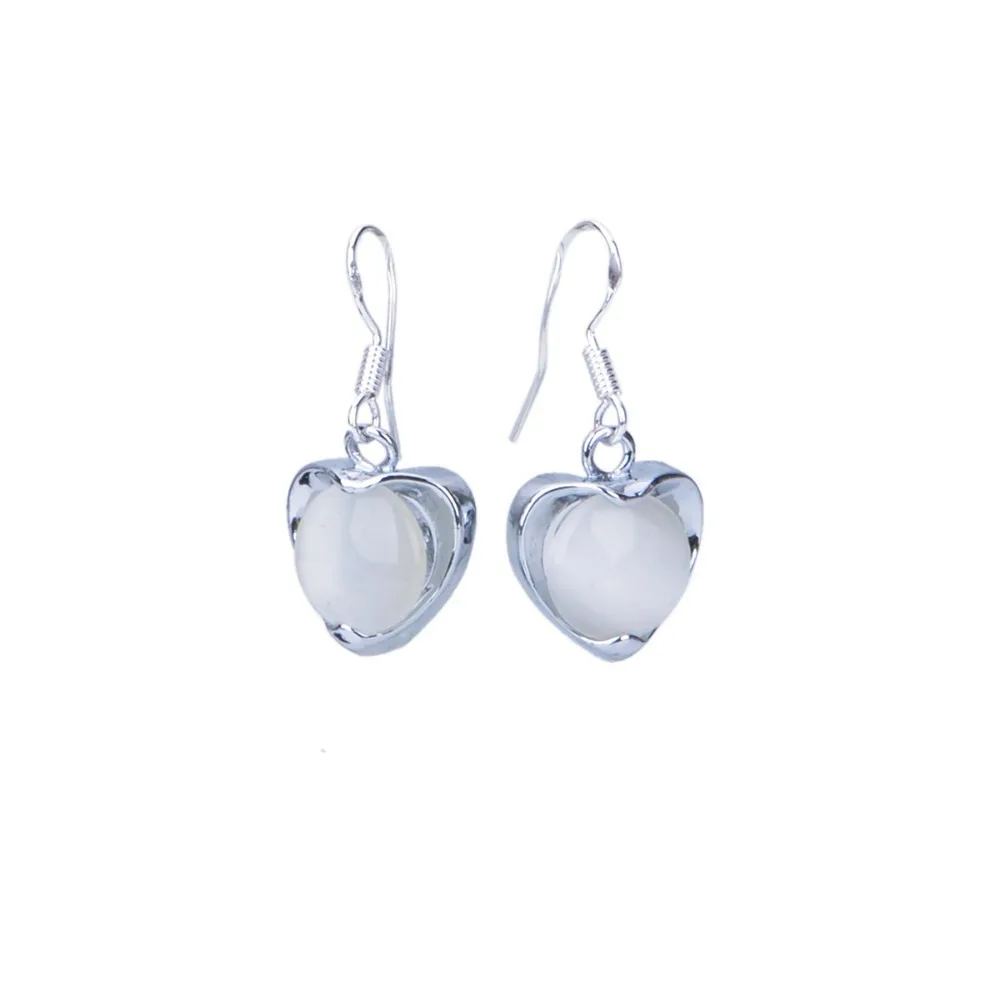 RH YS080 Round Jade In Heart Case Pendant Earrings Pearl White + Silver (Pair)|jade lion|jade qualityjade mirror |