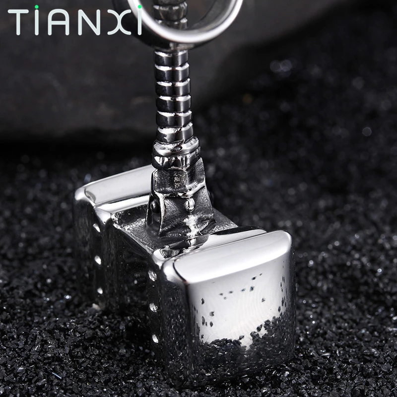 TIANXI Stainless Steel Silver Color Hammer Necklace Classic Punk Men Jewelry Charm Pendant &amp Twisted Singapore Chain Accessories |