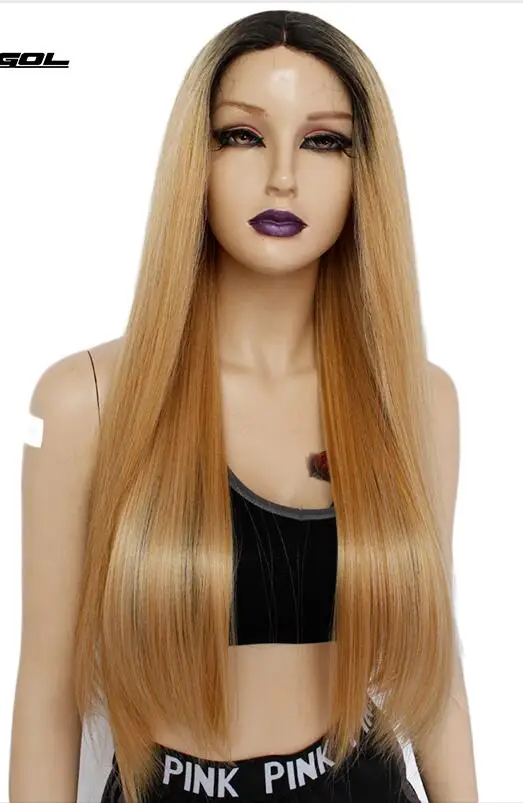 Blonde Anogol черный 2" длинные шелковистые прямые Futura волокна Синтетические Кружева передние парики Peruca средняя часть тепла сопротивляться для женщин ежедневного использования - Цвет: Blonde