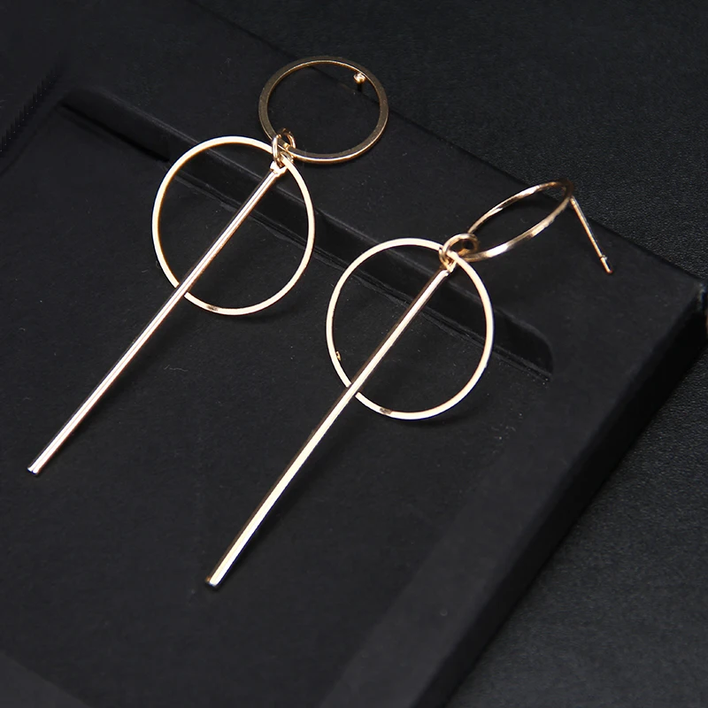 Size of Circle Long Earrings Korean Style Female Simple Geometric silver colour for Women Fashion Pretty Jewelry | Украшения и