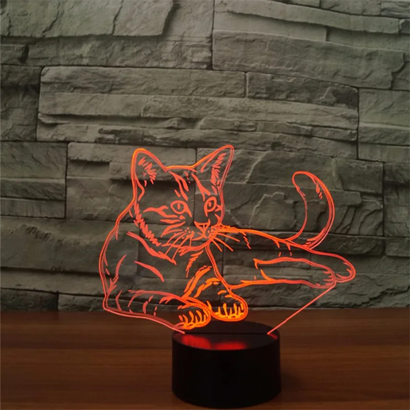 3D светодиодный ночсветильник фигурка кошки в стиле покоя 7 цветов сенсорная