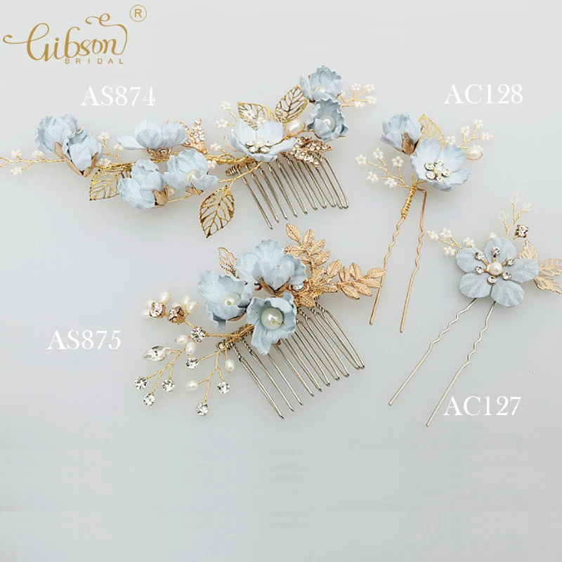 

Blue Handmade Flower Wedding Hair Comb Bridal Hair Pin Side Bobby Pin Party Decoration Hair Accessories Set